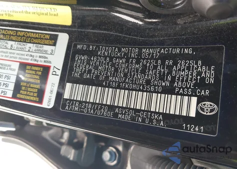 2017 Toyota Camry Se z USA, uszkodzony, nr VIN 4T1BF1FK0HU435610
